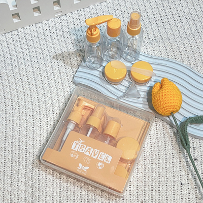 Voguish Design 7 peças de plástico de viagem 50ml frasco conjunto usado para o pacote de cuidados pessoais