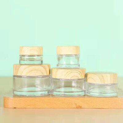5g 10g 15g 30g 50g frascos vazios de creme de vidro congelado recipientes de madeira natural cosméticos para creme de olhos máscara facial