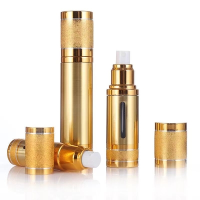 Alumínio 50ml Prata-Ouro garrafa sem ar com diferentes bombas para cosméticos
