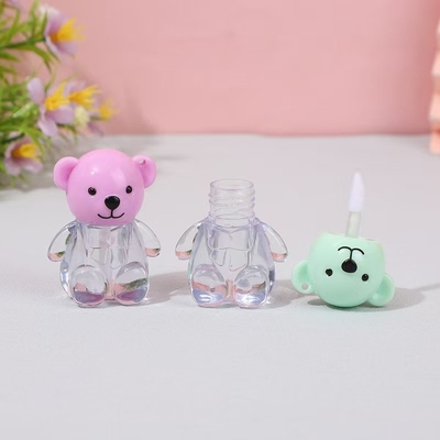 2 ml Cute Bear Head Cap Tubo de plástico de esmaltes labial em várias cores com fechamento de tampa de parafuso e impressão personalizada