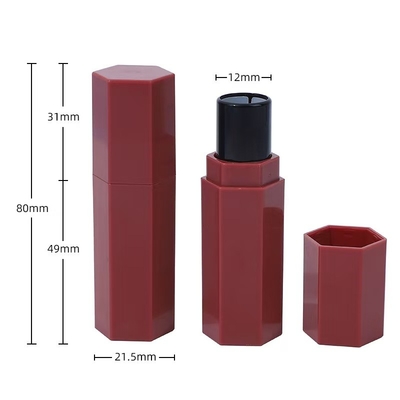 Tubo de batom de plástico hexagonal para batom com blush stick e efeito brilhante