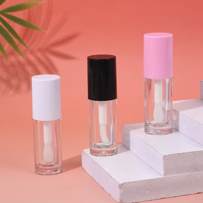 Tubo de esmalte de lábio de plástico branco, preto e rosa com escova, logotipo personalizável