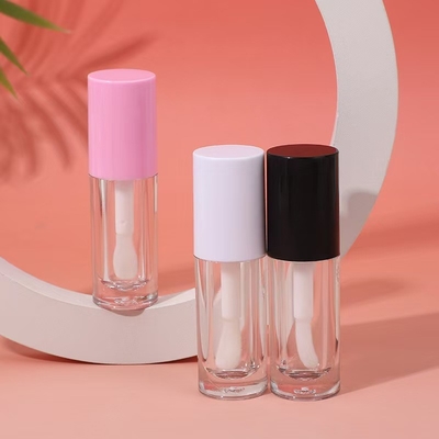 Tubo de esmalte de lábio de plástico branco, preto e rosa com escova, logotipo personalizável