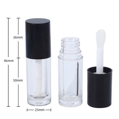 Tubo de esmalte de lábio de plástico branco, preto e rosa com escova, logotipo personalizável