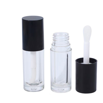 Tubo de esmalte de lábio de plástico branco, preto e rosa com escova, logotipo personalizável