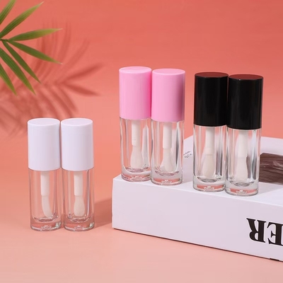 Tubo de esmalte de lábio de plástico branco, preto e rosa com escova, logotipo personalizável