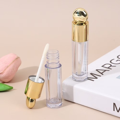 Cabeça de Design Redondo Tubo de Esmalte de Lábios de Plástico com Pincel 4,5 ml Ouro