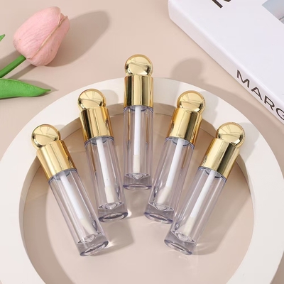 Cabeça de Design Redondo Tubo de Esmalte de Lábios de Plástico com Pincel 4,5 ml Ouro
