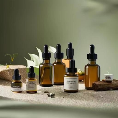 Ambar amigável para viagens garrafa de óleo essencial de âmbar com cabeça de gotinha de plástico e pipeta de vidro 5ml 10ml 30ml 50ml 100ml