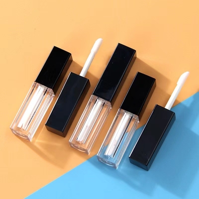 Tubos de plástico de brilho labial 1,2 ml embalagem vazia quadrada tampa de pincel preta