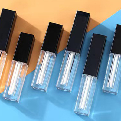Tubos de plástico de brilho labial 1,2 ml embalagem vazia quadrada tampa de pincel preta