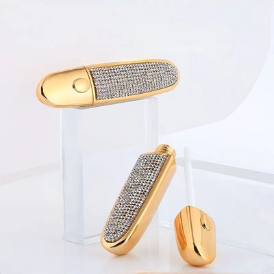 Solução de embalagem cosmética oval 10g tubo de batom com tampa de parafuso e detalhe de strass