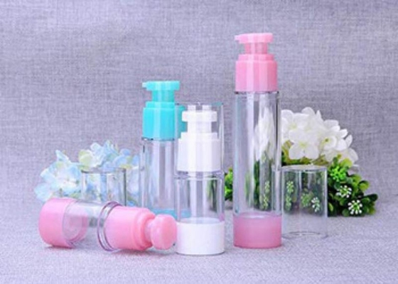 Cor rosa Normalmente usado Botão de bomba sem ar de plástico de 50 ml para cuidados pessoais cosméticos
