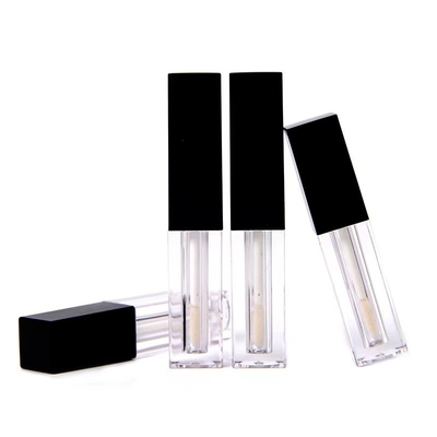 Tubo de brilho de lábio quadrado personalizado em preto e transparente com capacidade de 1,2 ml
