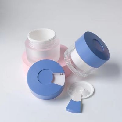 Pote cosmético de parede dupla transparente de 15/30/50g com colher higiênica embutida para hidratante, máscara facial e cuidados com a pele