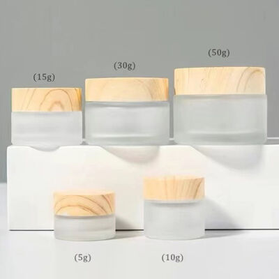 5g 10g 15g 30g 50g frascos vazios de creme de vidro congelado cosméticos recarregáveis madeira natural resistente a vazamentos recipientes de armazenamento de viagem para creme de olhos máscara facial cuidados com a pele