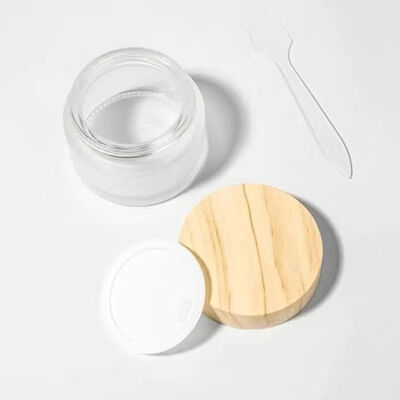 5g 10g 15g 30g 50g frascos vazios de creme de vidro congelado cosméticos recarregáveis madeira natural resistente a vazamentos recipientes de armazenamento de viagem para creme de olhos máscara facial cuidados com a pele