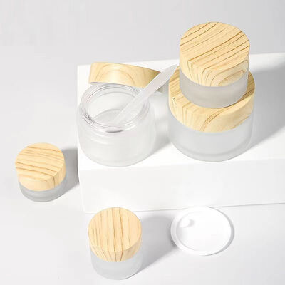 5g 10g 15g 30g 50g frascos vazios de creme de vidro congelado recipientes de madeira natural cosméticos para creme de olhos máscara facial