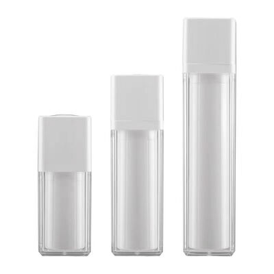 Gráfico de forma quadrada 15 ml 30 ml 50 ml garrafa de bomba sem ar com bomba de bloqueio rotativo para produtos de cuidados com a pele